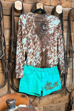 Turquoise Cowboy Cutter Shorts - Also in Plus Size
