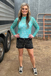 Turquoise Bandana Mesh Layering Top - Also in Plus Size