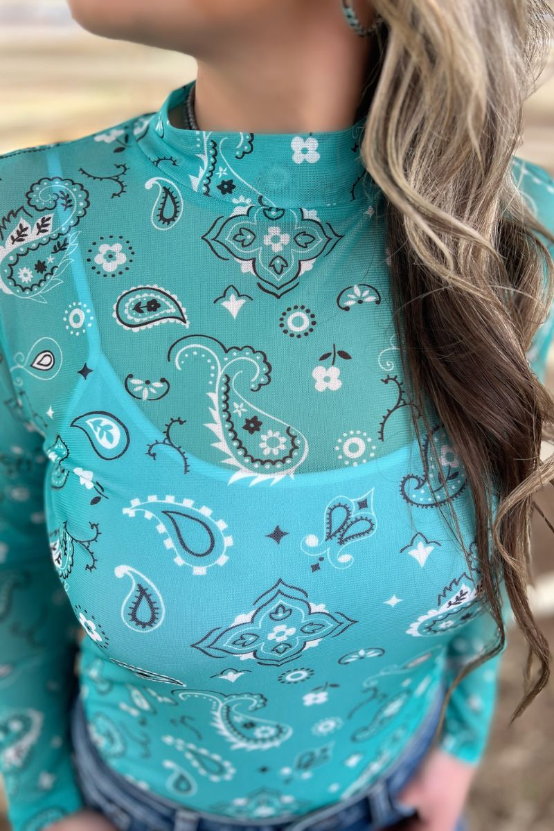 Turquoise Bandana Mesh Layering Top - Also in Plus Size