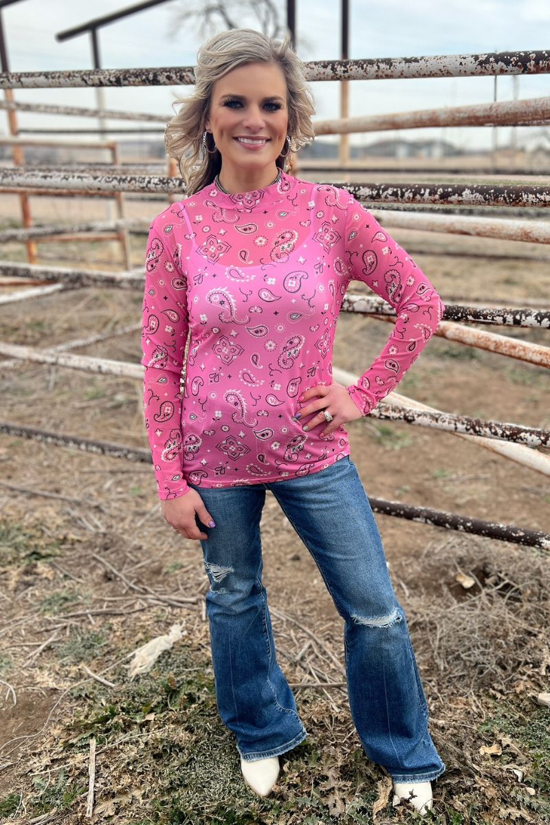 Pink Bandana Mesh Layering Top - Also in Plus Size