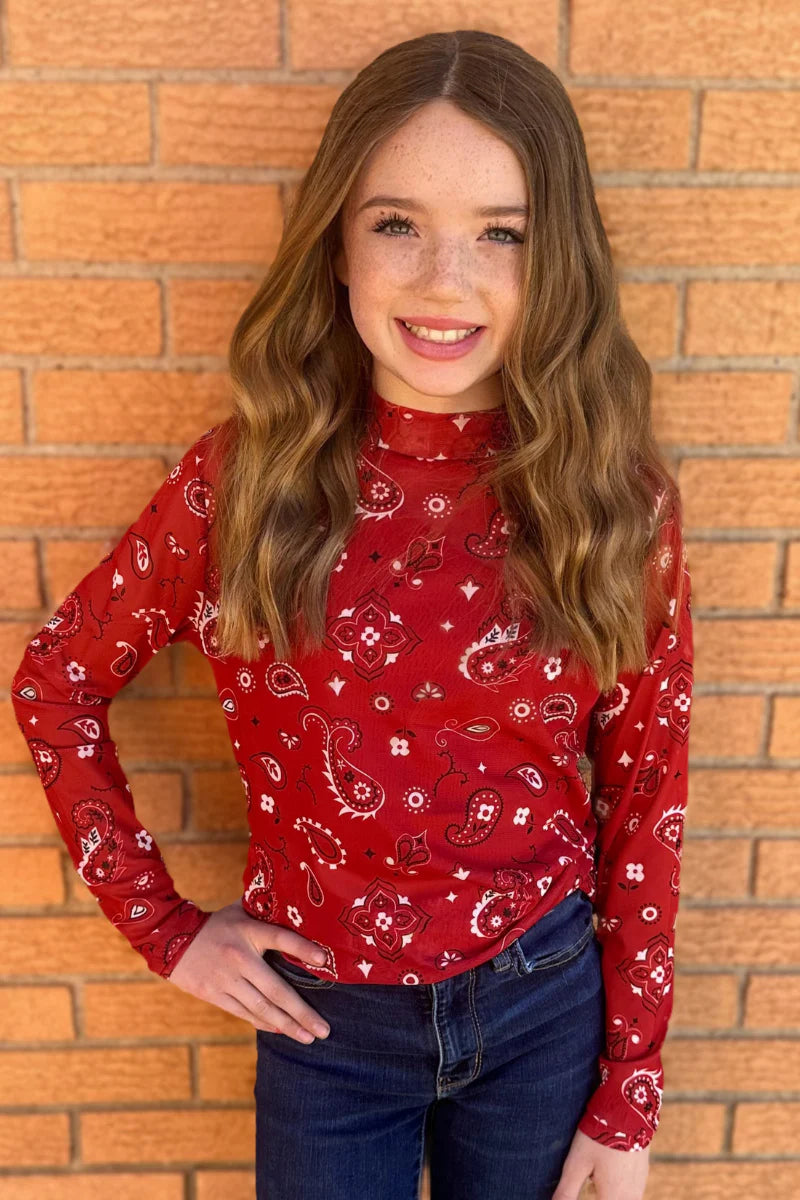 Kids Red Bandana Mesh Top