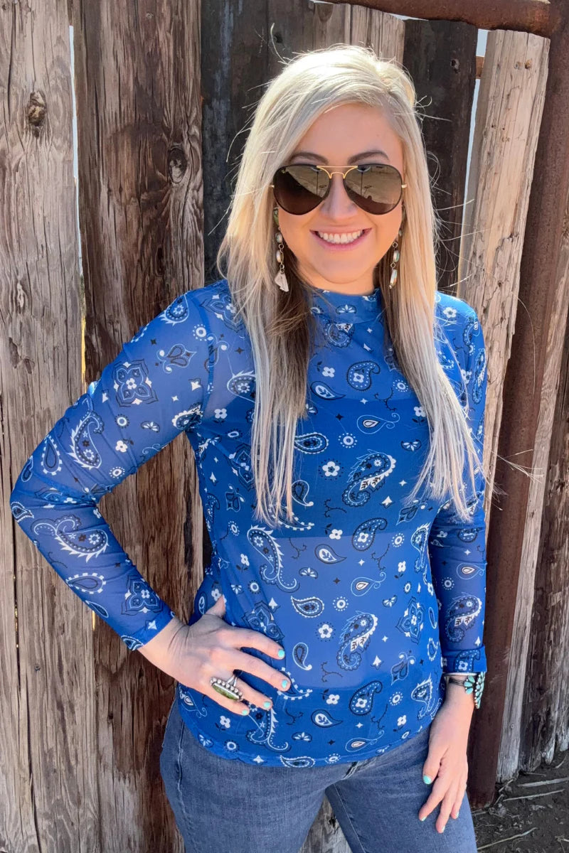 Blue Bandana Mesh Layering Top - Also in Plus Size