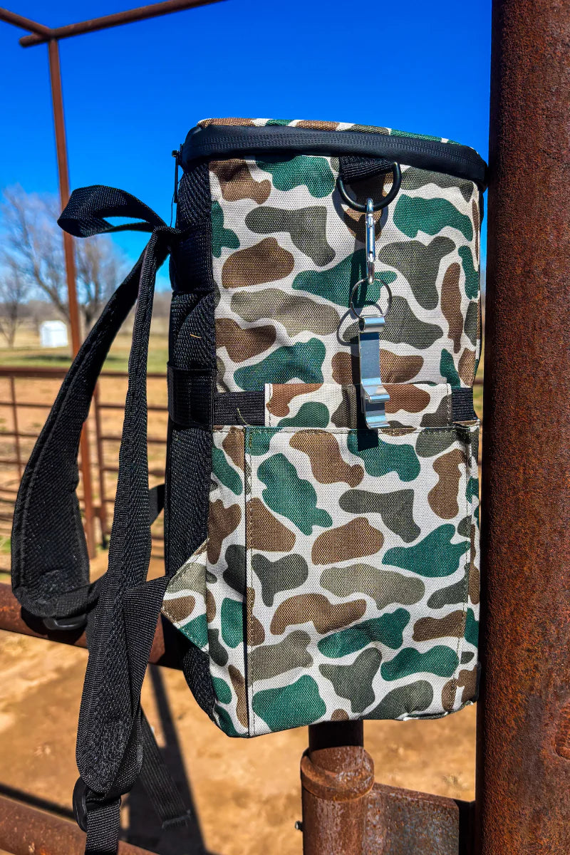 Camo & Leather Backpack Cooler