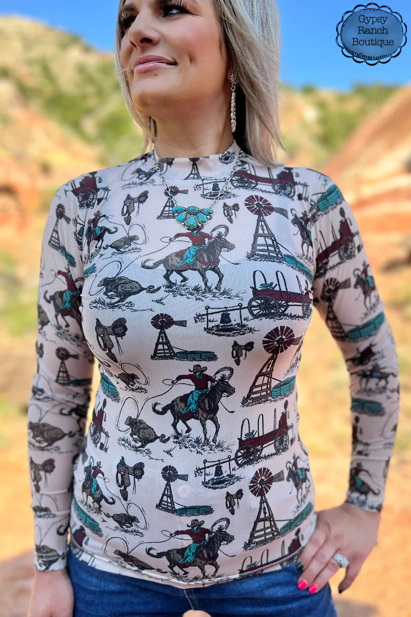 God s Country Cowboy Mesh Layering Top Also in Plus Size Gypsy Ranch Boutique