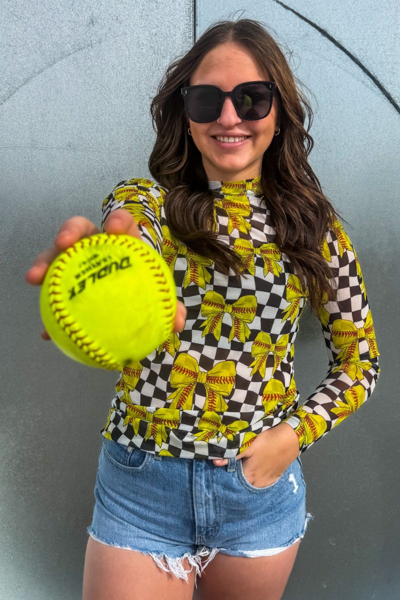 Softball Bow Mesh Layering Top - Also in Plus Size