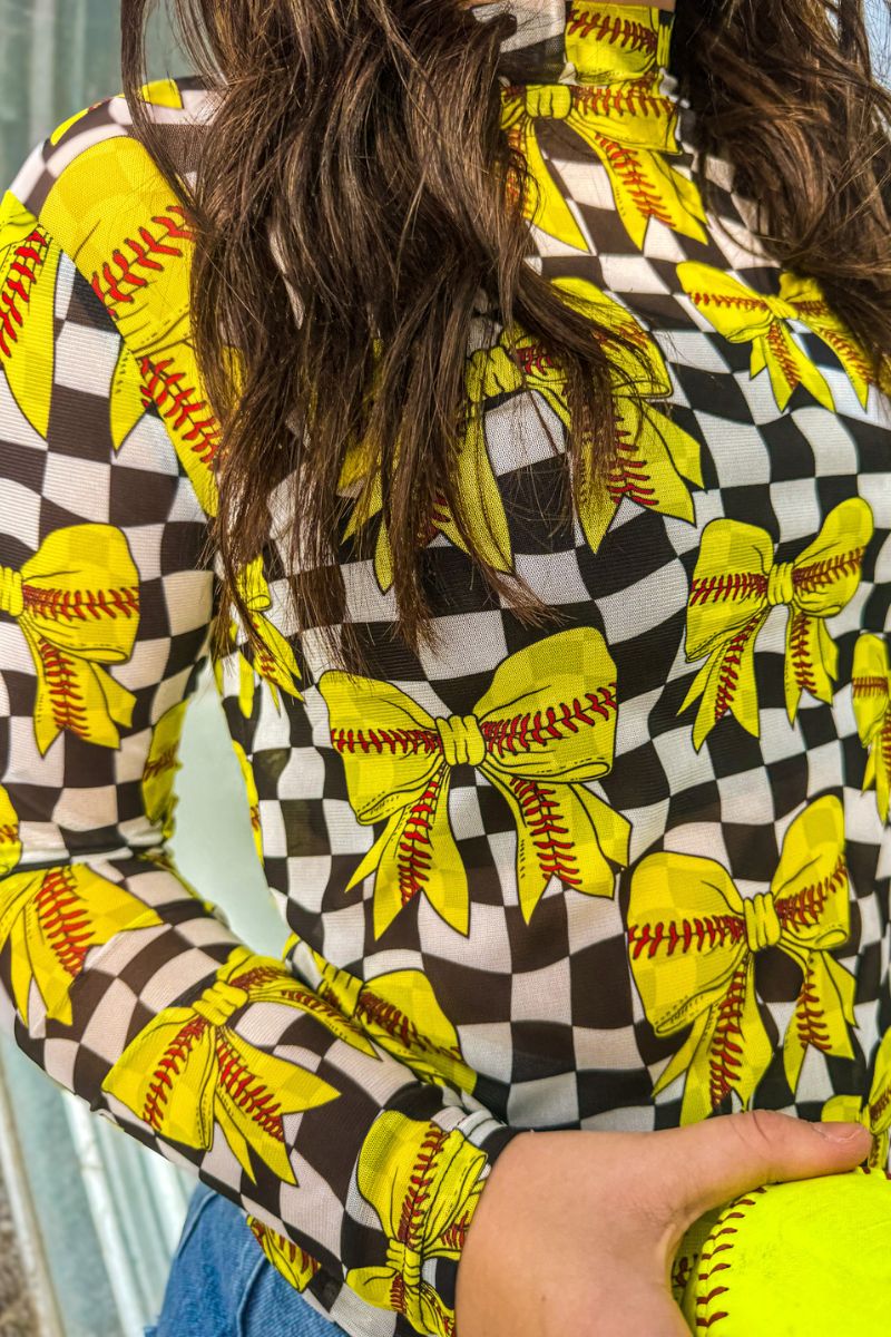 Softball Bow Mesh Layering Top - Also in Plus Size