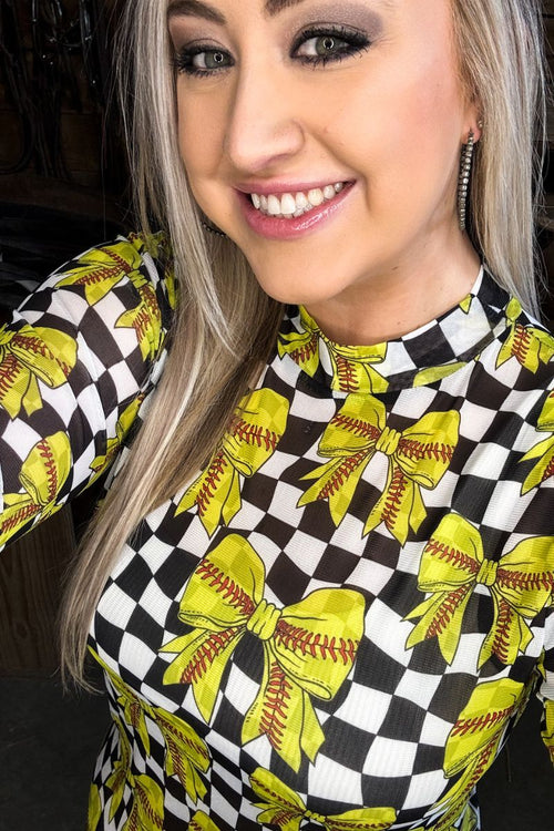 Softball Bow Mesh Layering Top - Also in Plus Size