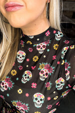 Sugar Skull Mesh Layering Top - Also in Plus Size