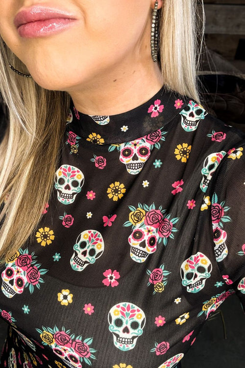 Sugar Skull Mesh Layering Top - Also in Plus Size