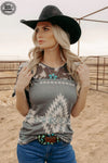 On the Ranch Aztec Cowhide Top - Also in Plus Size