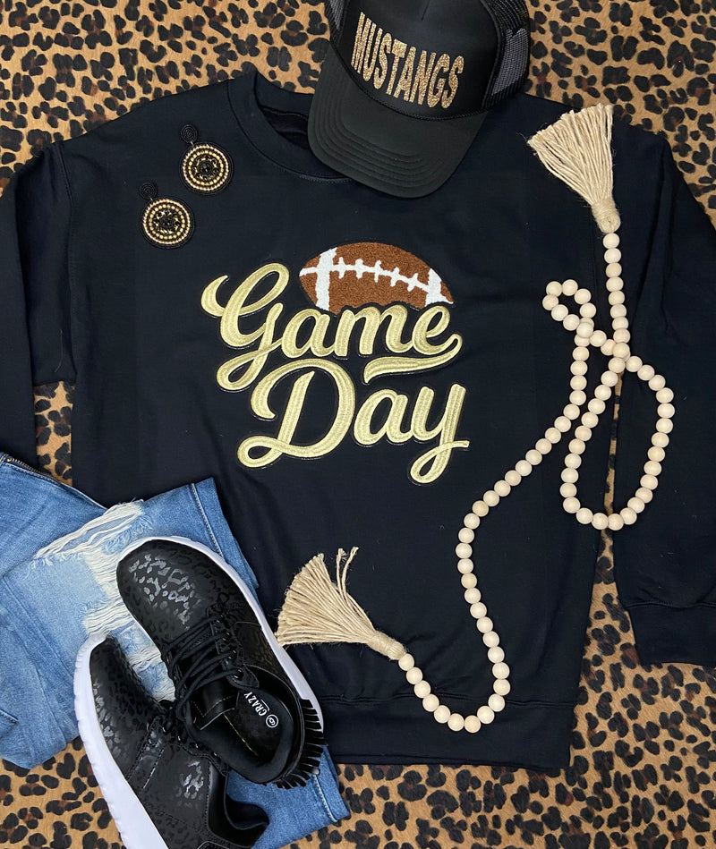 Chenille Patch Game Day Sweatshirt - Also in Plus Size
