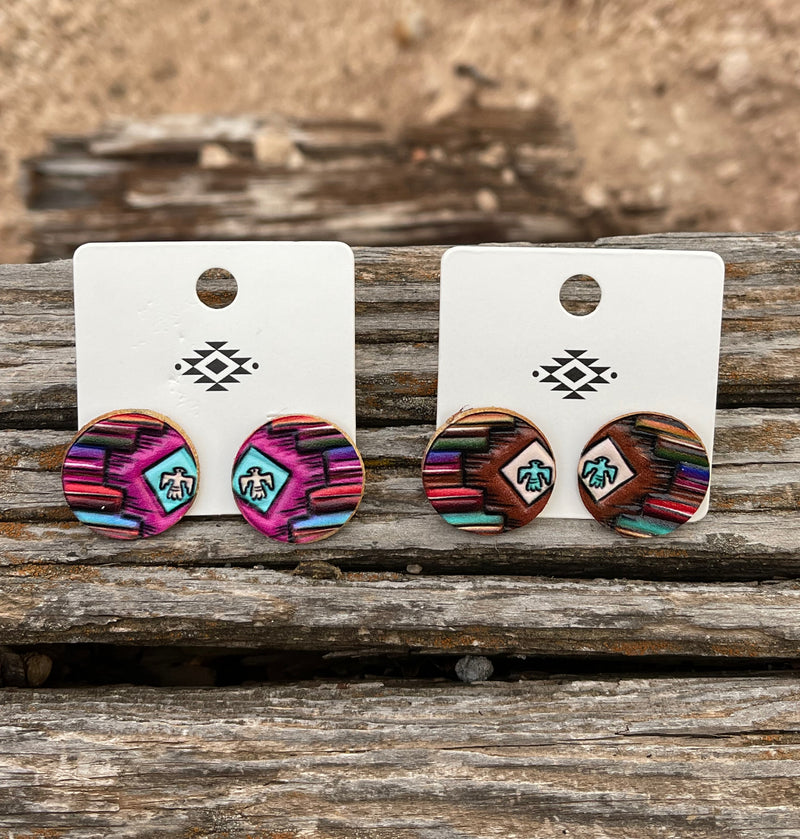 Kohen Serape Leather Stud Earrings
