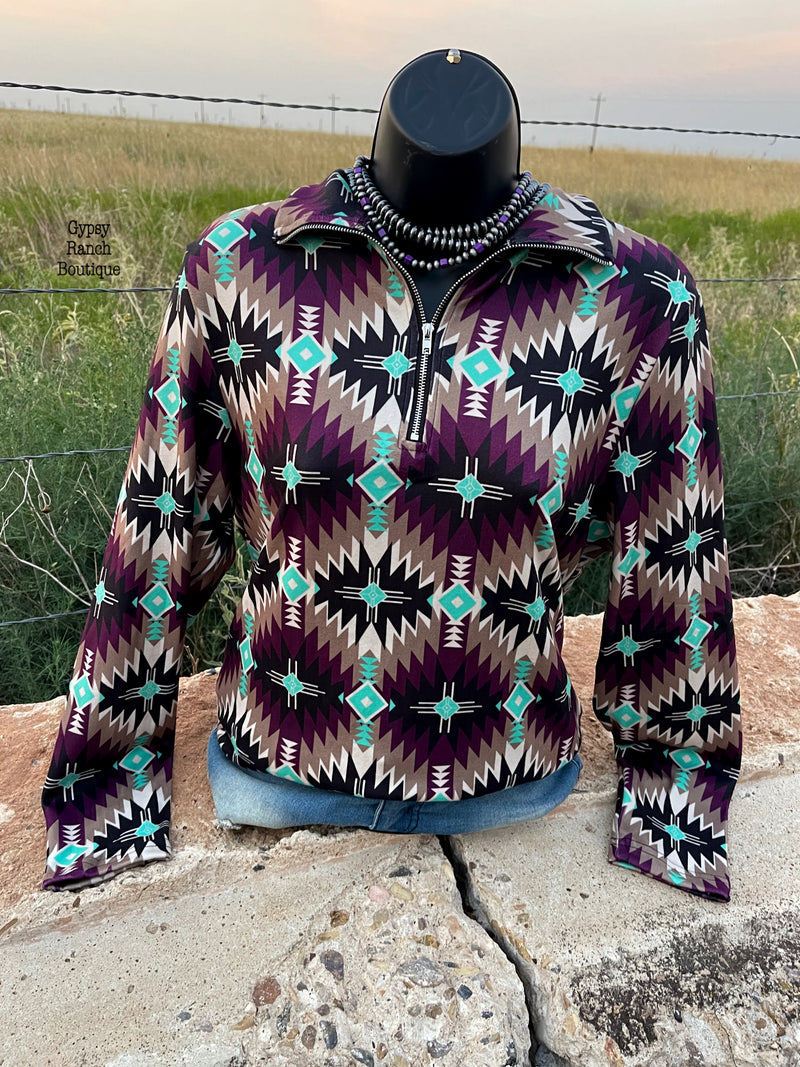 Badlands Aztec Purple & Turquoise Pullover - Also in Plus Size