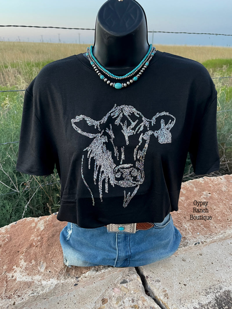 Angus Sequin Cow Top - Also in Plus Size