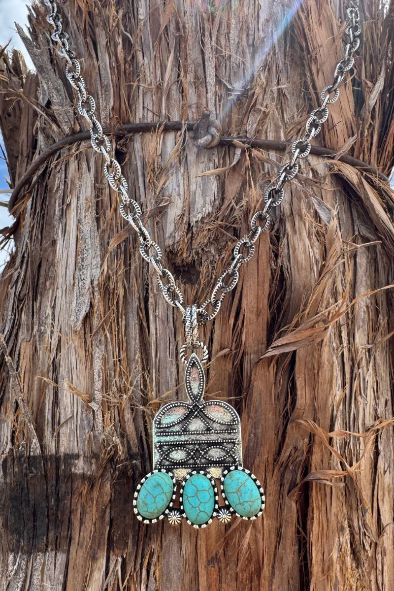 Stitched in Turquoise Boot Stitch Necklace