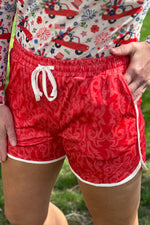 Raised Round Here Red Boot Stitch Shorts - Also in Plus Size
