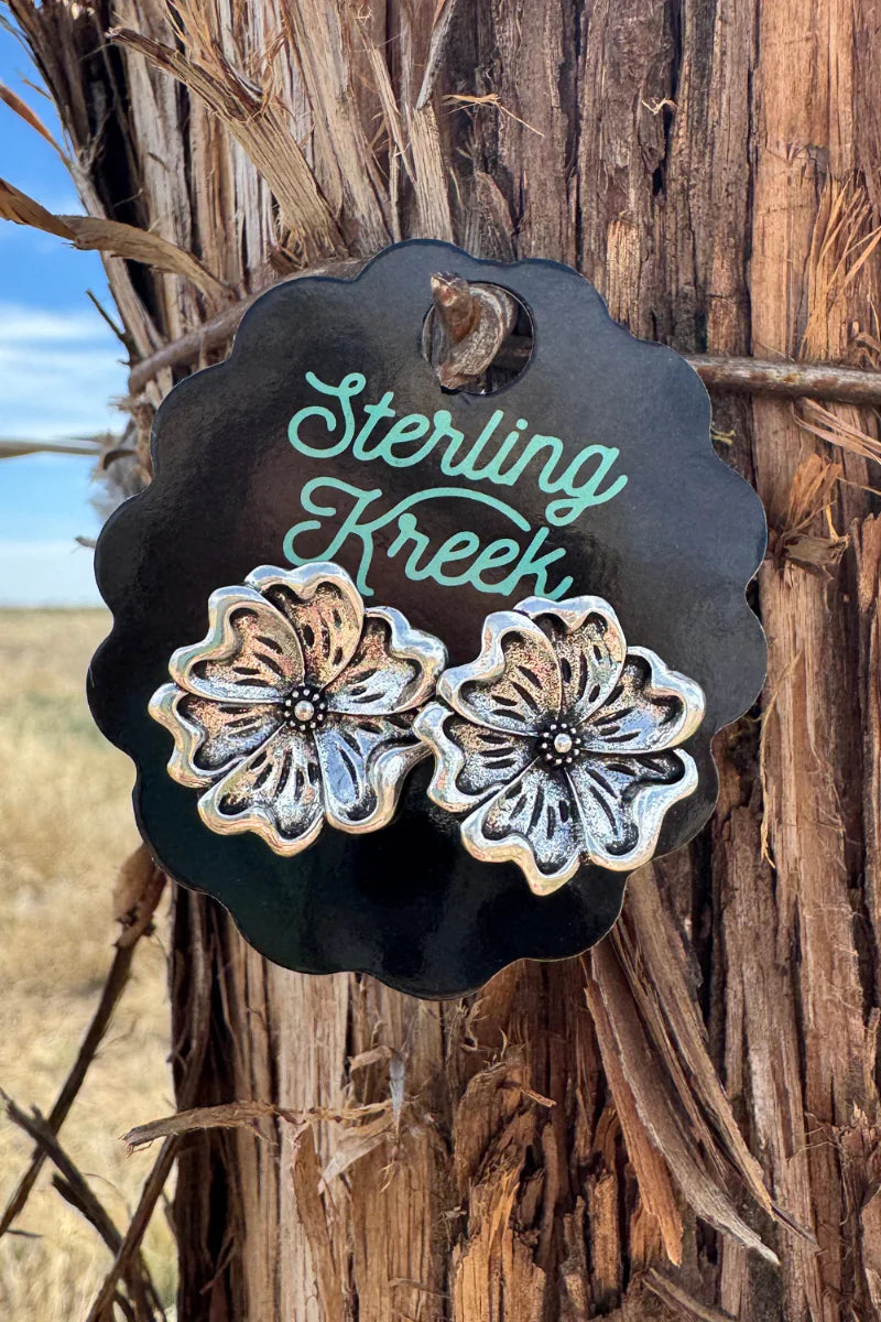 Tooled Flower Stud Earrings
