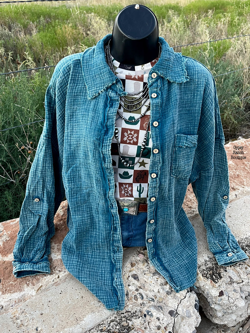 Taylor Turquoise Acid Wash Top- Also in Plus Size