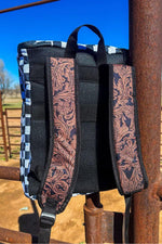 Checkered & Tooled Leather Backpack Cooler