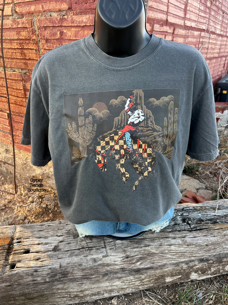 Checkered Bronc on Pepper Tee - Also in Plus Size