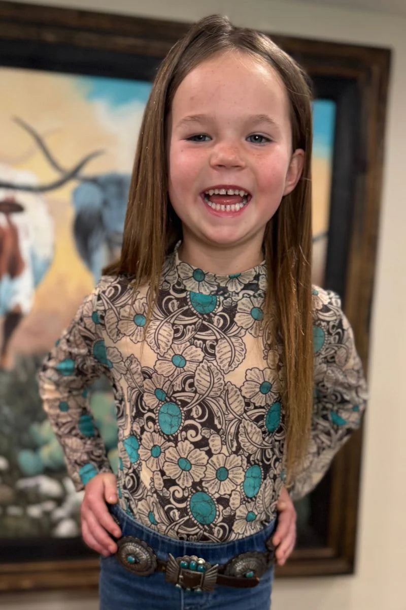 Kids Tooled Turquoise Mesh Top