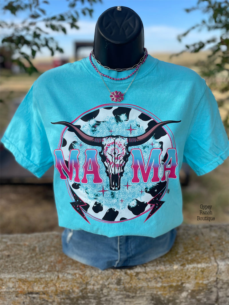 Mama Steer on Turquoise Top - Also in Plus Size