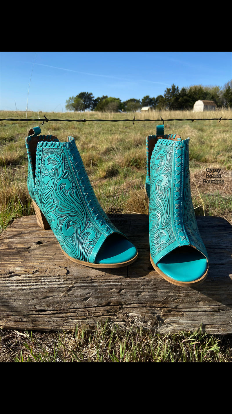 PREORDER - Sierra Vista Turquoise Tooled Leather Sandal Boot