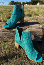 PREORDER - Sierra Vista Turquoise Tooled Leather Sandal Boot