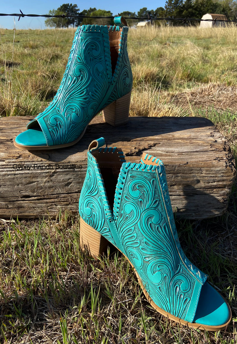 PREORDER - Sierra Vista Turquoise Tooled Leather Sandal Boot
