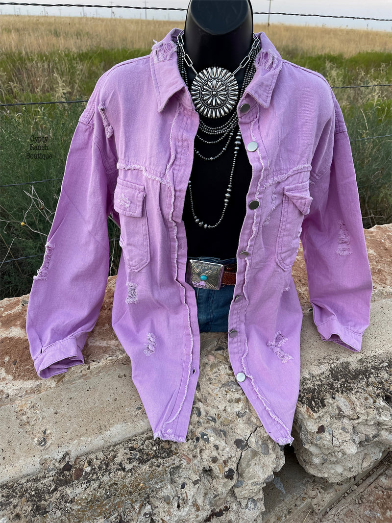 Venetian in Violet Distressed Shacket - Also in Plus Size