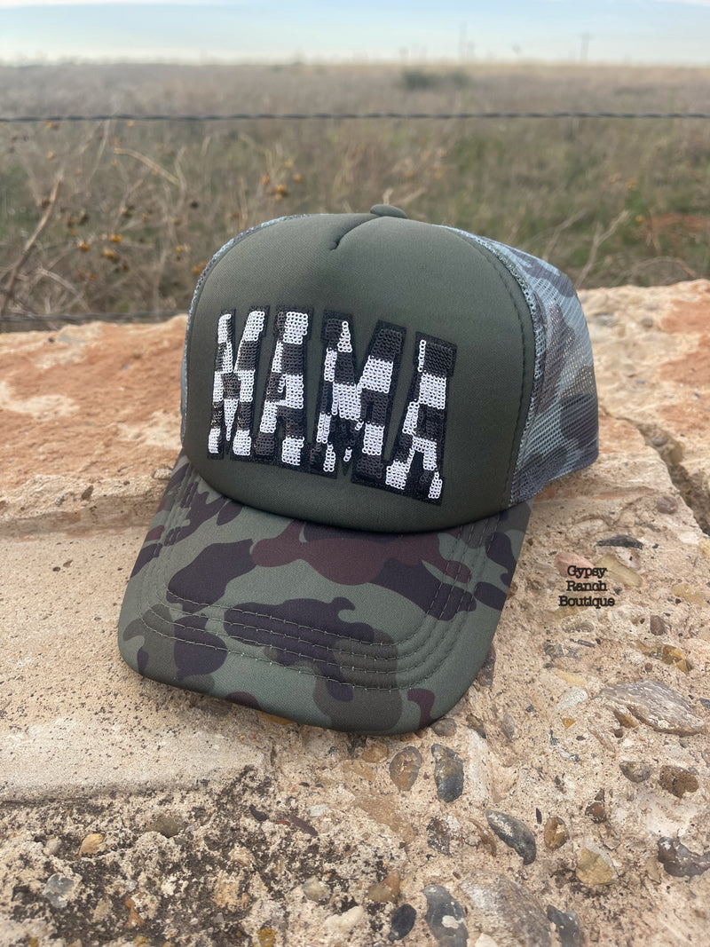 Camo MAMA Checkered Sequin Cap