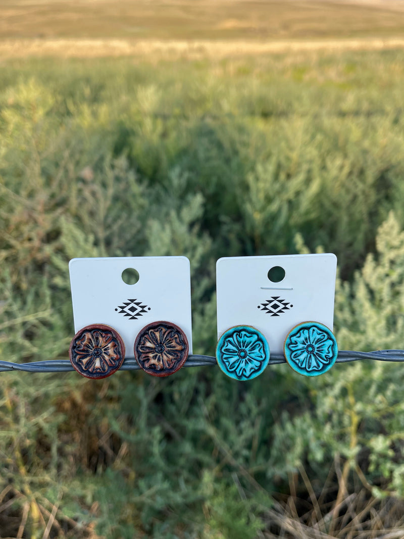 Cogdell Ranch Leather Stud Earrings