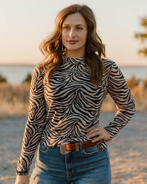 Safari Zebra Mesh Layering Top - Also in Plus Size