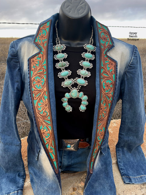 Tahoe Tooled Leather  Denim Blazer - Also in Plus Size