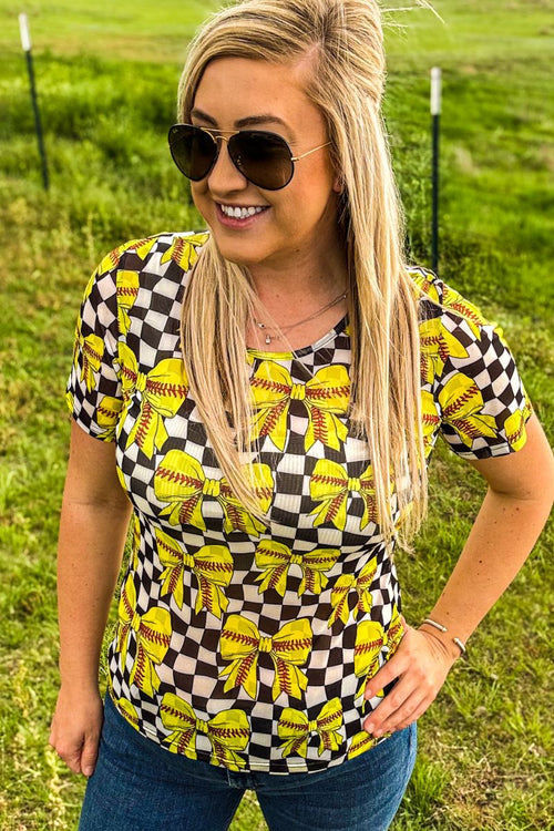 Softball Bow Short Sleeve Mesh Layering Top - Also in Plus Size