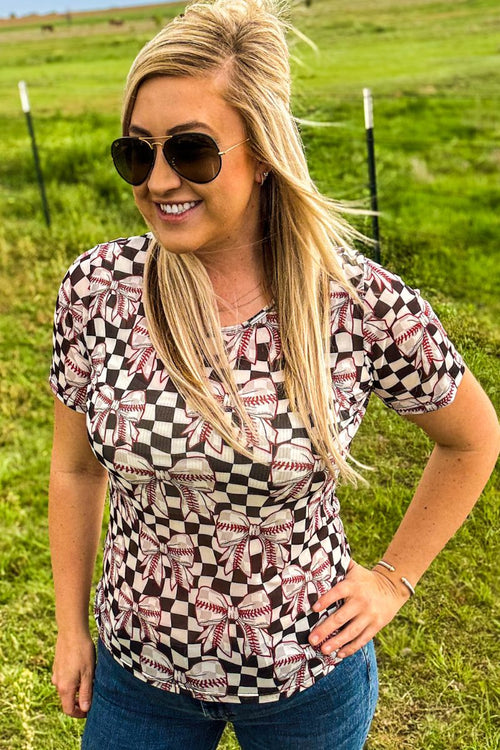 Baseball Bow Short Sleeve Mesh Layering Top - Also in Plus Size