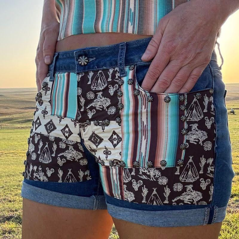 Western Patch Perfection Shorts - Also in Plus Size