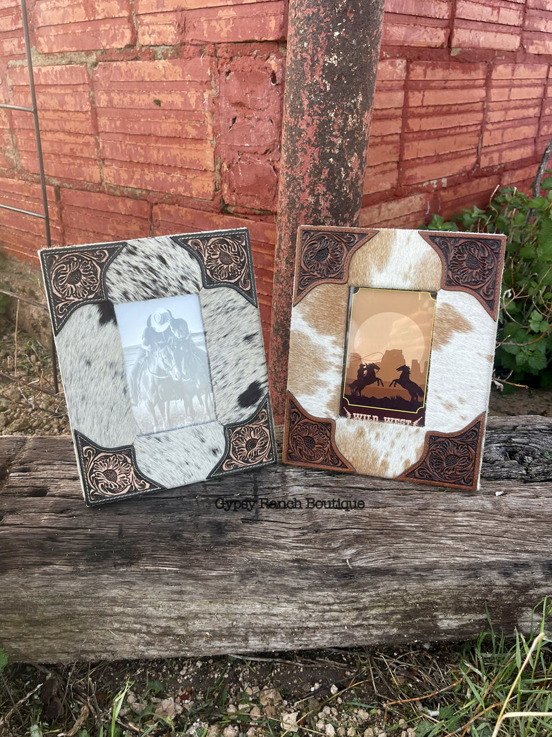 Tumbleweed Trail Leather Cowhide Tooled Picture Frame