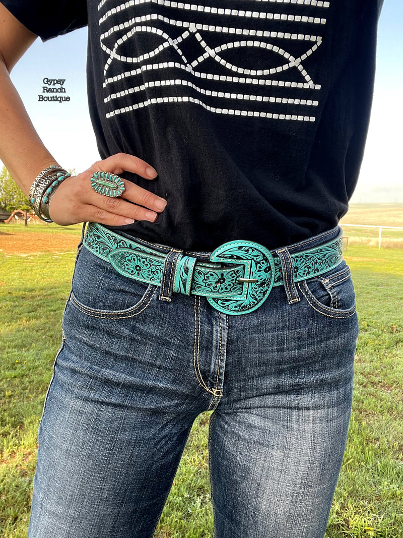 Tabor Turquoise Tooled Belt & Buckle