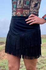 Fort Worth Black Fringe Skirt- Also in Plus Sizer