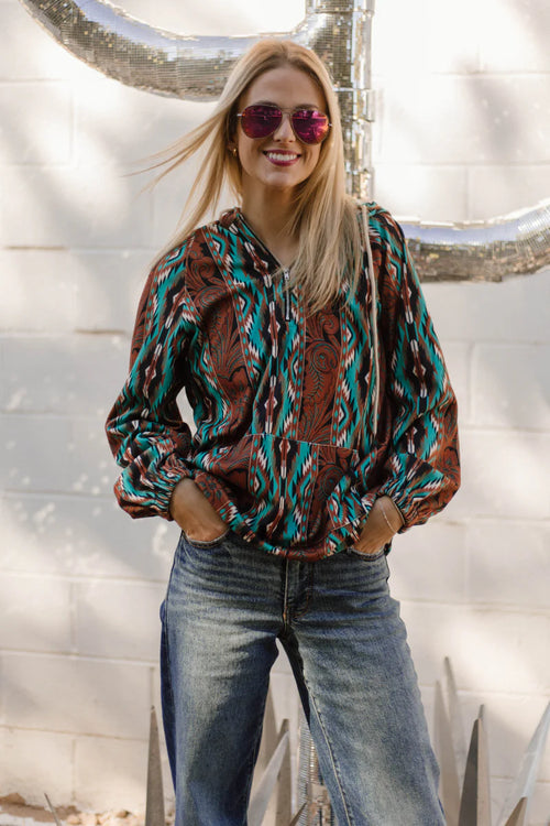 South Bound Tooled Aztec Pullover Top - Also in Plus Size