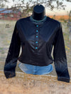 The Dixon Black Henley Turquoise Pearl Snap Top - Also in Plus Size