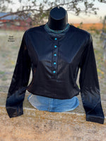 The Dixon Black Henley Turquoise Pearl Snap Top - Also in Plus Size