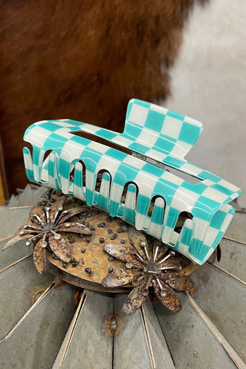 Turquoise Checkered Hair Clip