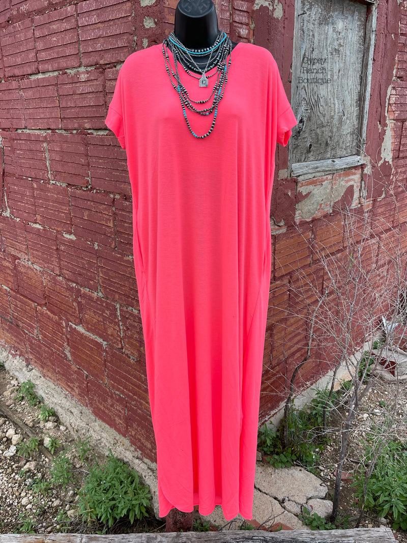 Hallie Hot Coral Maxi Dress - Also in Plus Size