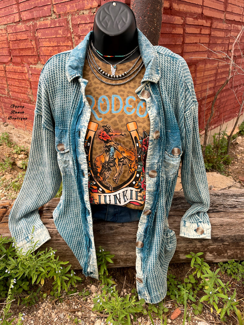 Townsend Turquoise Acid Wash Shacket - Also in Plus Size