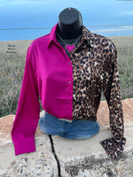On The Edge Leopard & Pink Button Up Top - Also in Plus Size