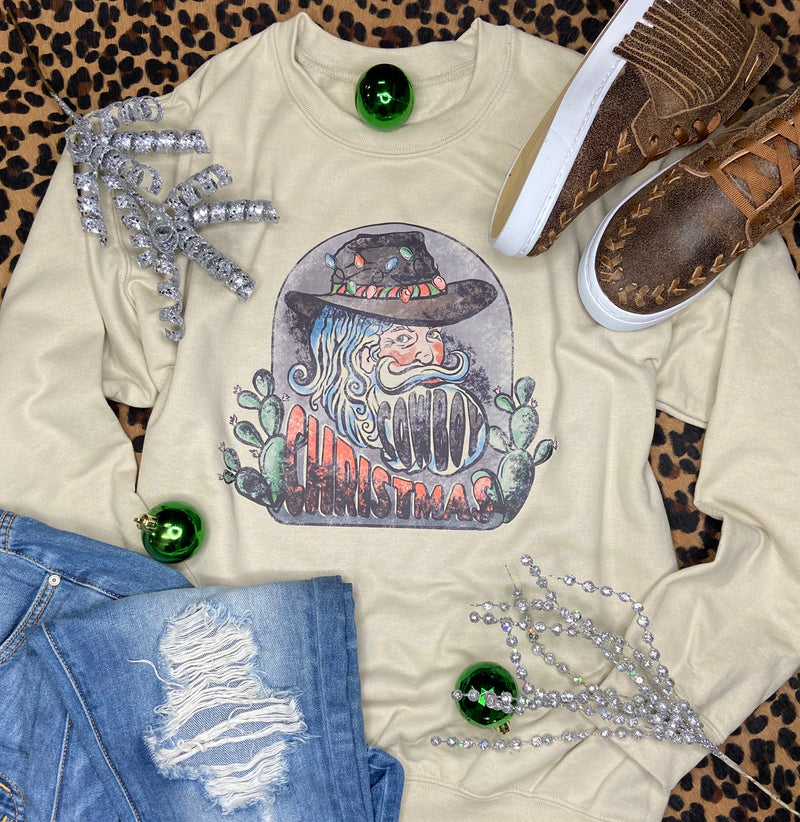 Cowboy Christmas Santa on Sand Sweatshirt - Also in Plus Size