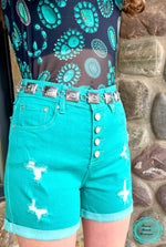 Texas Turquoise Denim Shorts - Also in Plus Size
