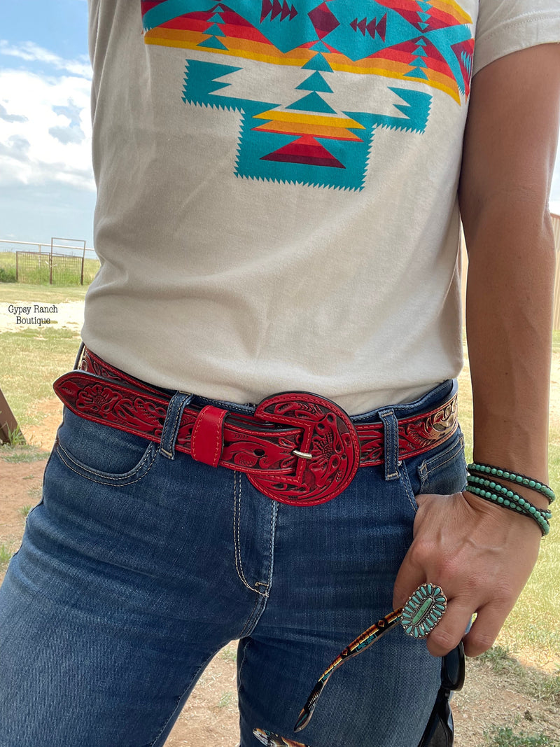 Reno Rodeo Red Tooled Belt & Buckle